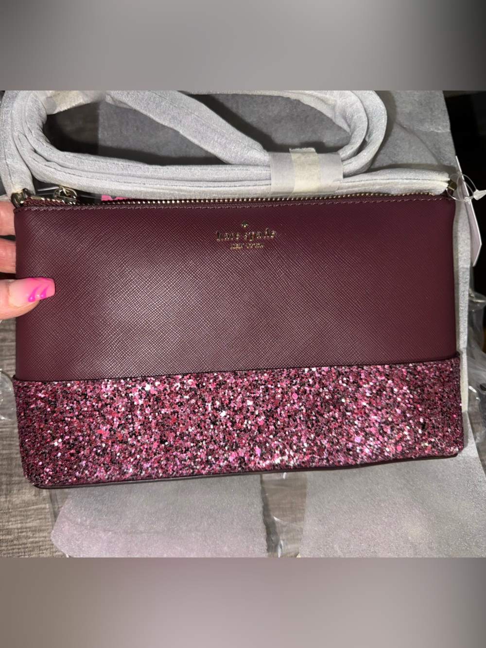 kate spade Pink Glitter and Maroon Saffiano Crossbody Bag - Picture 4 of 8